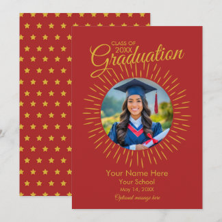 Photo Graduation Star Announcement (Red & Gold)