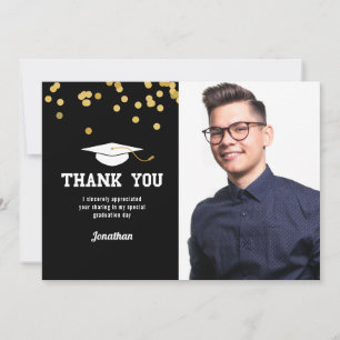 Photo Graduation Thank You Black Gold Confetti Card