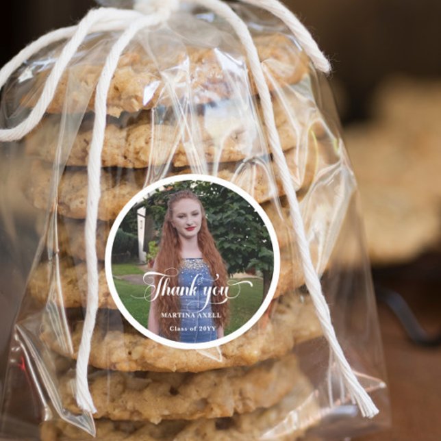 Photo Graduation Thank You  Classic Round Sticker (Creator Uploaded)