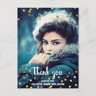 Photo Graduation Thank You Faux Gold Foil Confetti Postcard