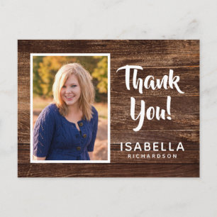 Photo Graduation Thank You Rustic Wood Postcard