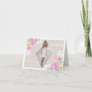 Photo Graduation Thank You with Watercolor Flowers Card