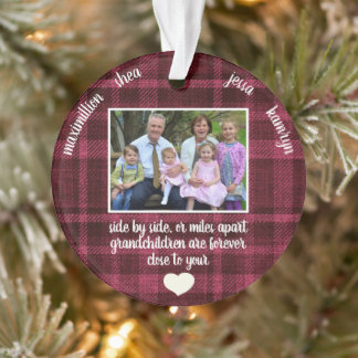 Photo Grandchildren Close to Your Heart Plaid Xmas Ornament