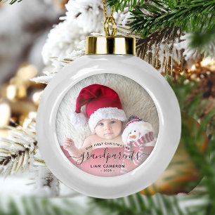 Photo Grandparents First Christmas Black Script Ceramic Ball Christmas Ornament