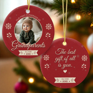 Photo Grandparents First Christmas Personalised Ceramic Tree Decoration