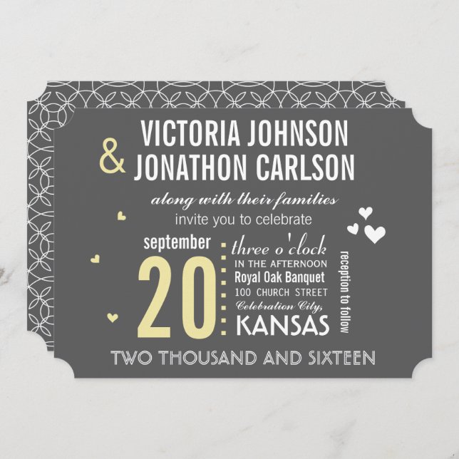 Photo Gray and Yellow Modern Typography Wedding Invitation (Front/Back)