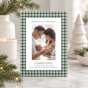 Photo Green Gingham Plaid Baby's First Christmas Holiday Card