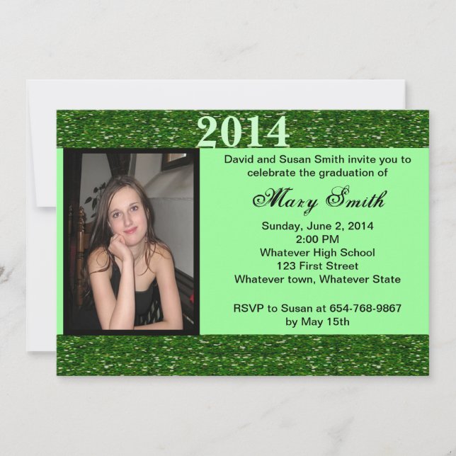 Photo Green Glitter Graduation Invitation (Front)