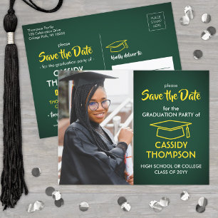 Photo Green Gold Yellow Graduation Save the Date Postcard