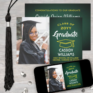 Photo Green Gold Yellow White Modern Graduation Invitation