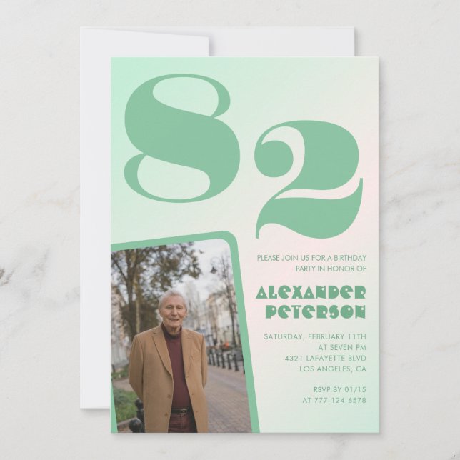 Photo Green Gradient 82nd birthday  Invitation (Front)