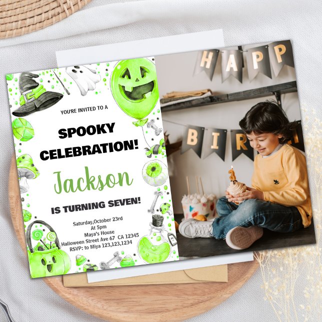 Photo Green Halloween Birthday Invitations (Photo Green Halloween Birthday Invitations)