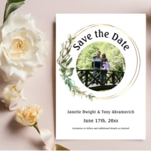 Photo Green leaves Save the date Invitation