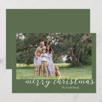 Photo Green Minimal Script Christmas Card