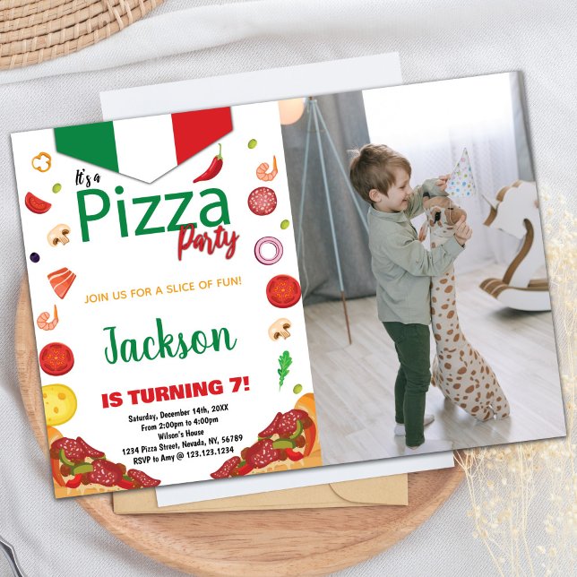 Photo Green White Red Pizza Birthday Invitations (Photo Green White Red Pizza Birthday Invitations)