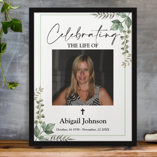 Photo Greenery Celebrating the life Funeral Poster (Creator Uploaded)