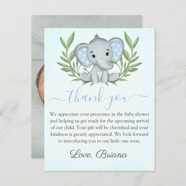 Photo Greenery Elephant Photo Boy Baby Shower Invi Invitation (Front/Back)