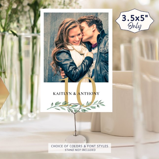 Photo Greenery Gold Wedding Table Number Sign (Creator Uploaded)