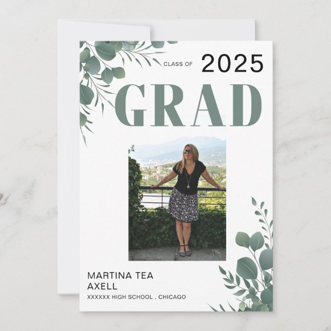  Photo Greenery Graduation Announcement  (Front)