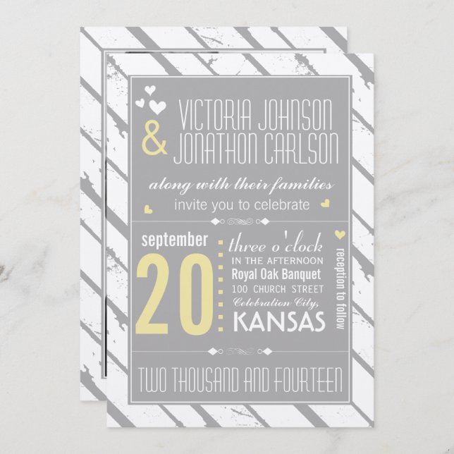 Photo Grey and Yellow Modern Typography Wedding Invitation (Front/Back)