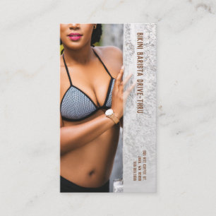 Photo Grey Bikini Barista Drive-Thru Coffee Loyalty Card