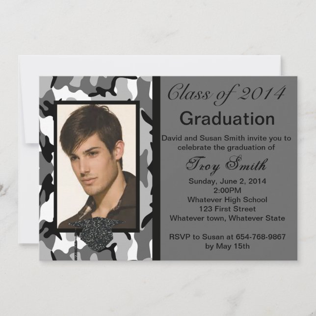 Photo Grey Camo Graduation Invitation (Front)