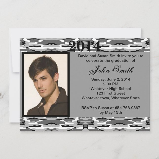 Photo Grey Camo Graduation Invitation (Front)