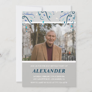 Photo Grey for him Confetti 81st birthday Invitation