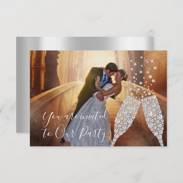 Photo Grey Glass Bubbles Photo Wedding Event Invitation (Front/Back)