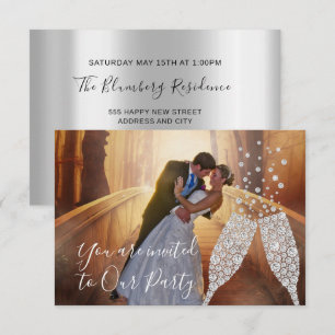 Photo Grey Glass Bubbles Photo Wedding Event Invitation