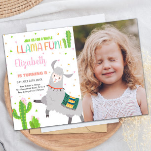 Photo Grey Llama Fun Llama Birthday Invitations