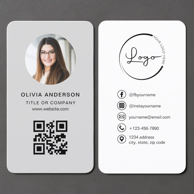 Photo Grey QR Code Business Card (Creator Uploaded)