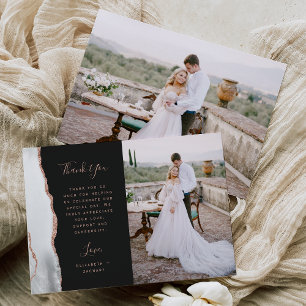 Photo Grey White Agate Rose Gold Script Wedding Thank You Card