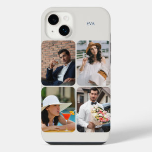 Photo Grid 4 Pictures Name or Initials Neutral iPhone 14 Plus Case