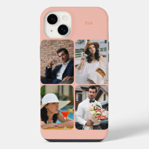 Photo Grid 4 Pictures Name or Initials Orange iPhone 14 Plus Case
