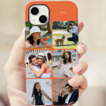 Photo Grid 6 Pictures Name or Initials Orange Case-Mate iPhone 14 Plus Case<br><div class="desc">Modern photo collage iphone case personalised with your name or initials and 6 of your favourite pictures. The photo template automatically displays your photographs in square format with rounded corners. The The phone cover is printed in orange - although you are welcome to change any or all of the colours...</div>