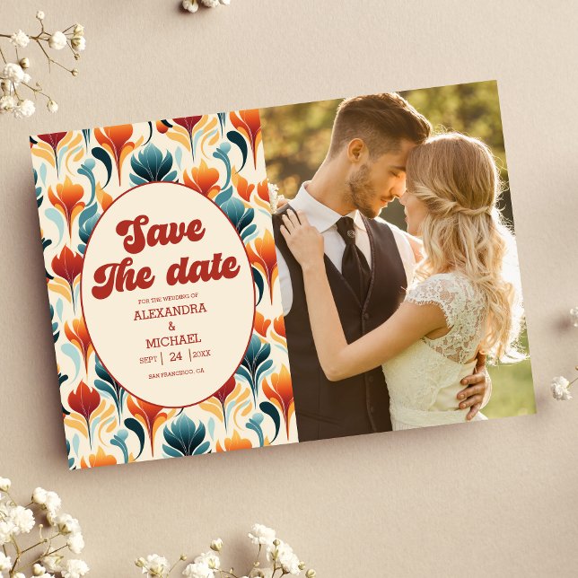Photo Groovy Retro 70s Floral Wedding Save The Date (Creator Uploaded)