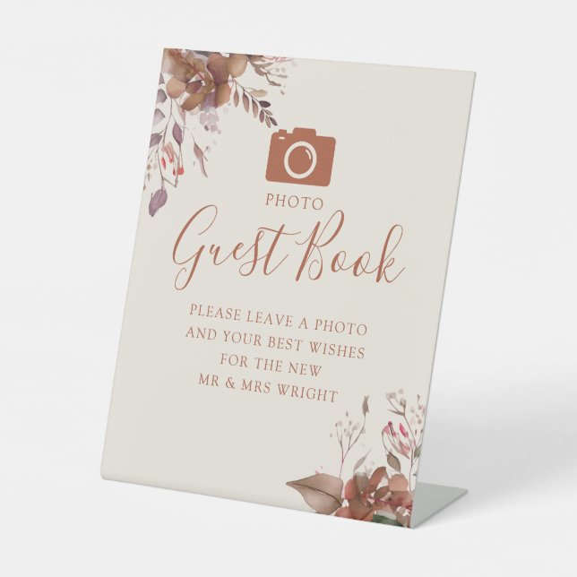Photo Guest Book Autumn Fall Wedding Pedestal Sign (Front)
