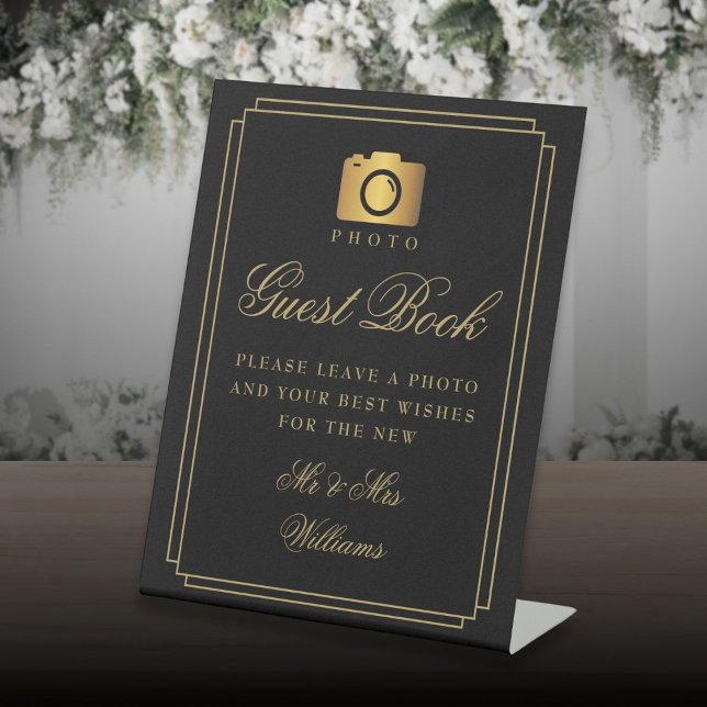 Photo Guest Book Black And Gold Art Deco Pedestal Sign (Photo Guest Book Black And Gold Art Deco Pedestal Sign)