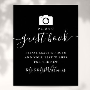 Photo Guest Book Black And White Script Sign