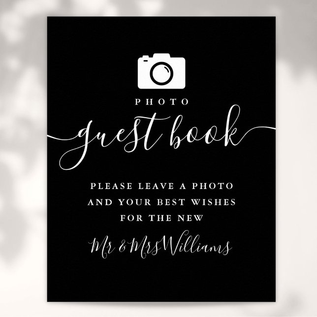 Photo Guest Book Black And White Script Sign (Photo Guest Book Black And White Script Sign)
