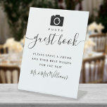 Photo Guest Book Black And White Signature Script  Pedestal Sign<br><div class="desc">This black and white elegant script minimalist photo guest book sign is perfect for all celebrations. Designed by Thisisnotme©</div>