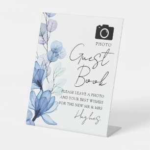 Photo Guest Book Dusty Blue Floral Wedding Pedestal Sign
