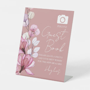 Photo Guest Book Floral Dusty Rose Wedding Pedestal Sign