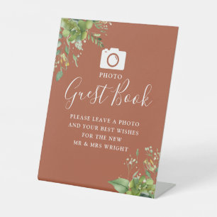 Photo Guest Book Greenery Terracotta Wedding Pedestal Sign