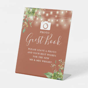 Photo Guest Book Greenery Terracotta Wedding Pedestal Sign