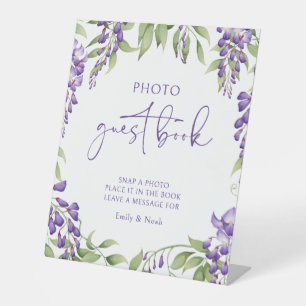 Photo Guest Book Purple Floral Script Wedding Sign