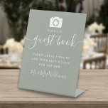 Photo Guest Book Sage Green Signature Script Pedestal Sign<br><div class="desc">This sage green elegant script minimalist photo guest book sign is perfect for all celebrations. Designed by Thisisnotme©</div>