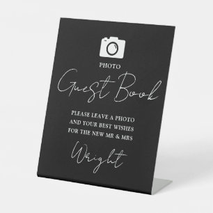 Photo Guest Book Script Black And White Wedding Pedestal Sign