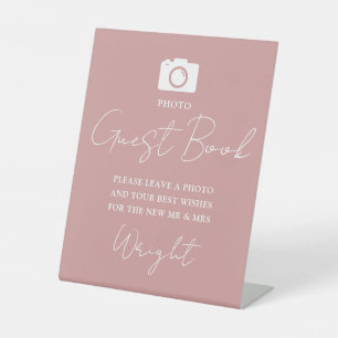 Photo Guest Book Script Dusty Rose Pink Wedding Pedestal Sign